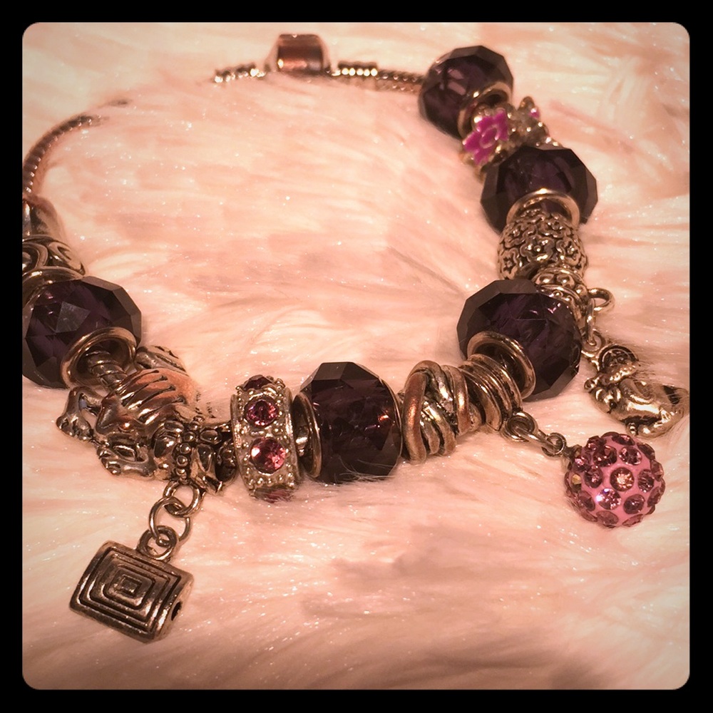 Silver/amethyst Charm Bracelet